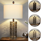Cinkeda Table Lamp Set of 2 for Living Room Bedroom with USB Ports AC Outlet 3 Way Dimmable Touch Nightlight Farmhouse White Floral Nightstand Bedside Lamps
