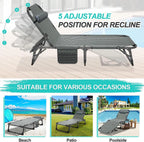 Slsy Folding Lounge Chair, 5-Position Adjustable Outdoor Reclining Chair, Folding Sleeping Bed Cot, Folding Chaise Lounge Chair for Pool Beach Patio Sunbathing