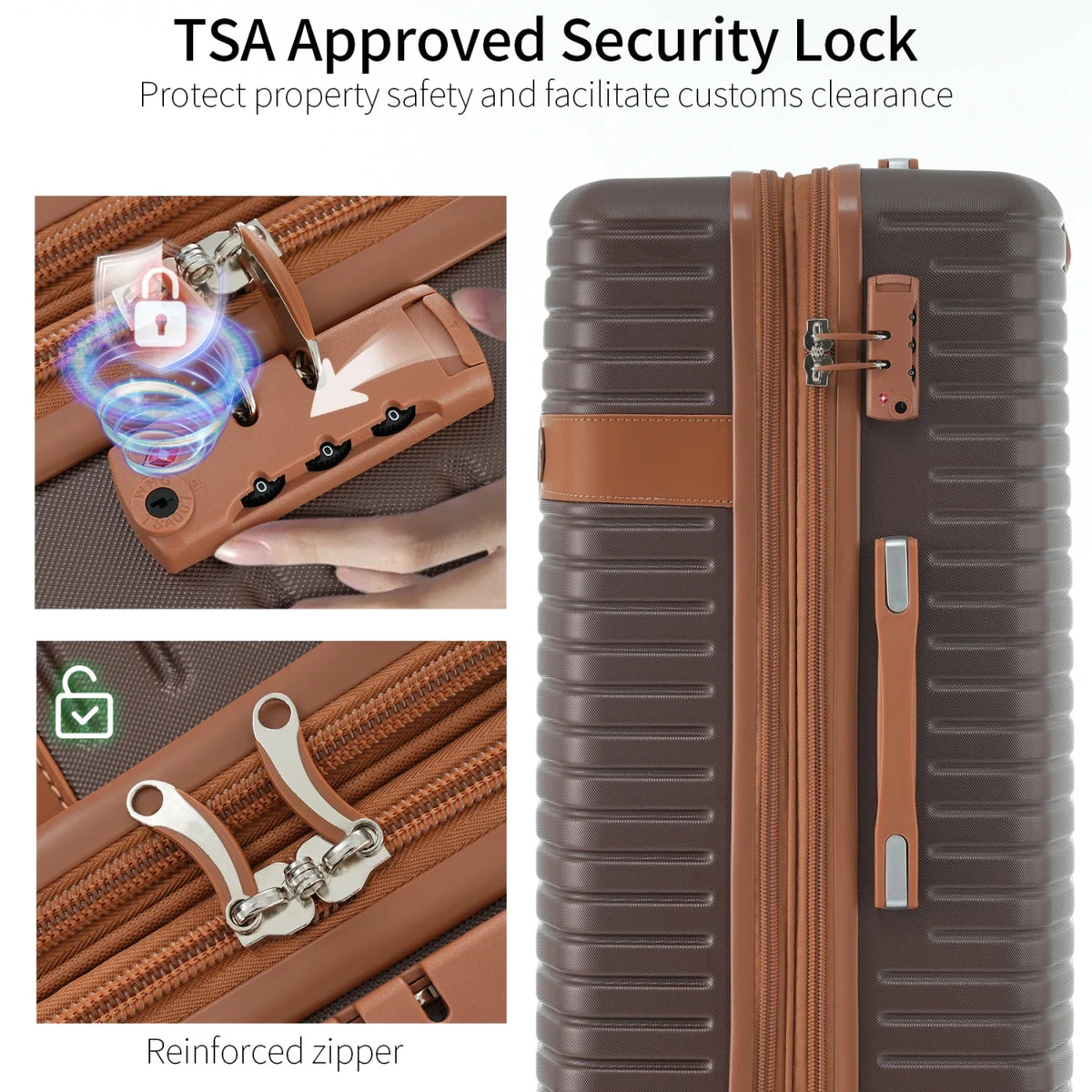 Luggage Sets,4-Piece Lightweight Suitcase Set with 4 Packing Cubes and TSA Lock, Hardshell Suitcases with Spinner Wheels, (16/20/24/28 ),Brown