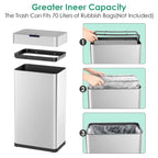 LAZY BUDDY 60 Liter / 16 Gallon Stainless Steel Motion Sensor Trash Can for Kitchen, Bathroom, Rectangular