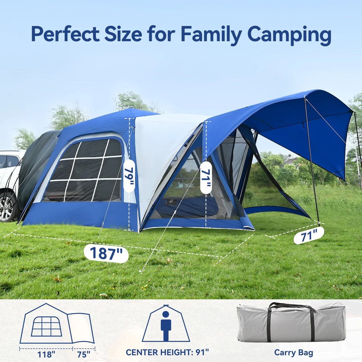 NAIZEA SUV Tent Automatic Camping Tent 10'x10' Waterproof Camping Tent 8 Person