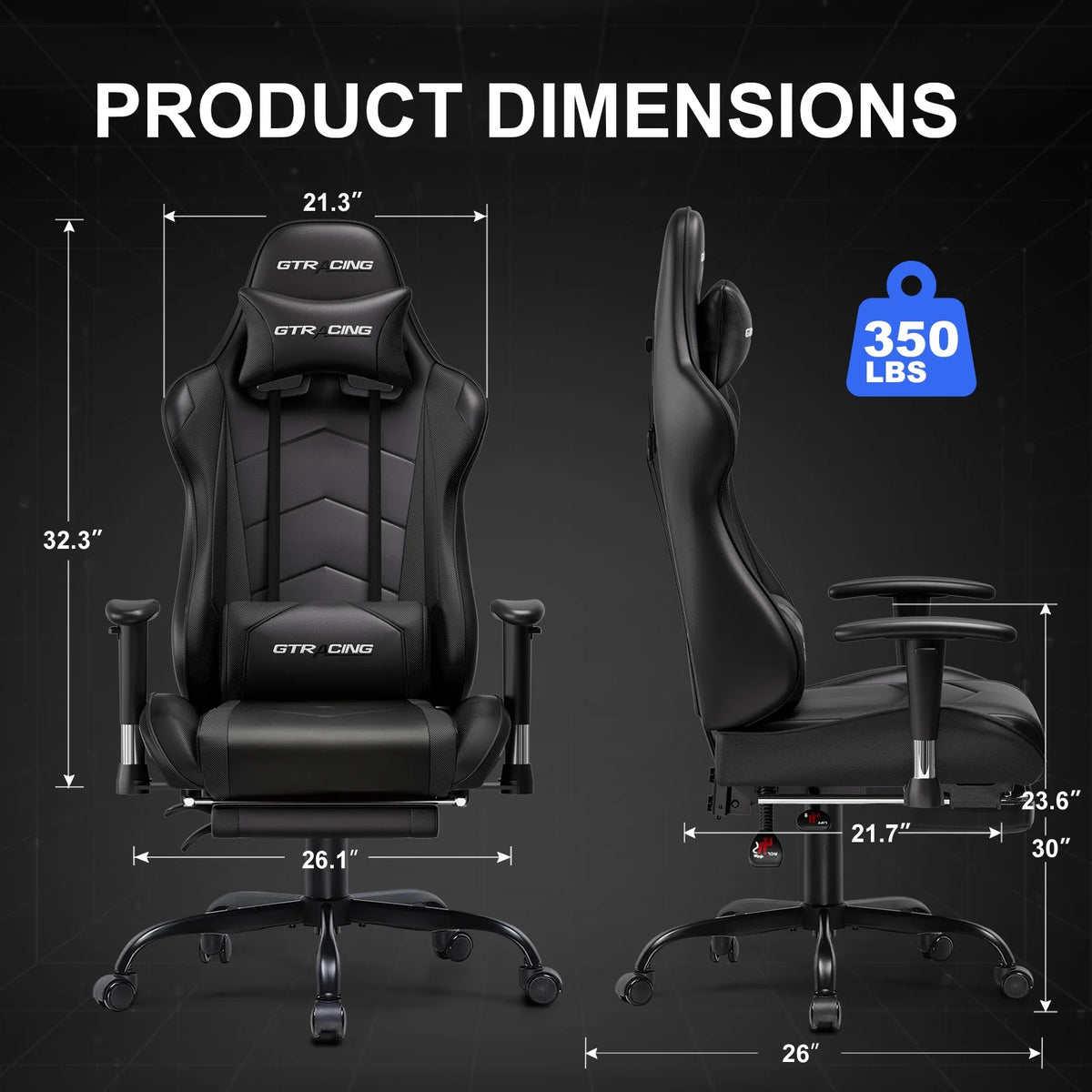 GTRACING Gaming Chair, Ergonomic Office Desk Chair with Lumbar Support, PU Leather, Footrest & Adjustable Headrest, Red