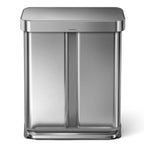 simplehuman 58 Liter / 15.3 Gallon Rectangular Dual Compartment Recycling Step, Brushed Stainless Steel with Soft-Close Plastic Lid Kitchen Trash Can