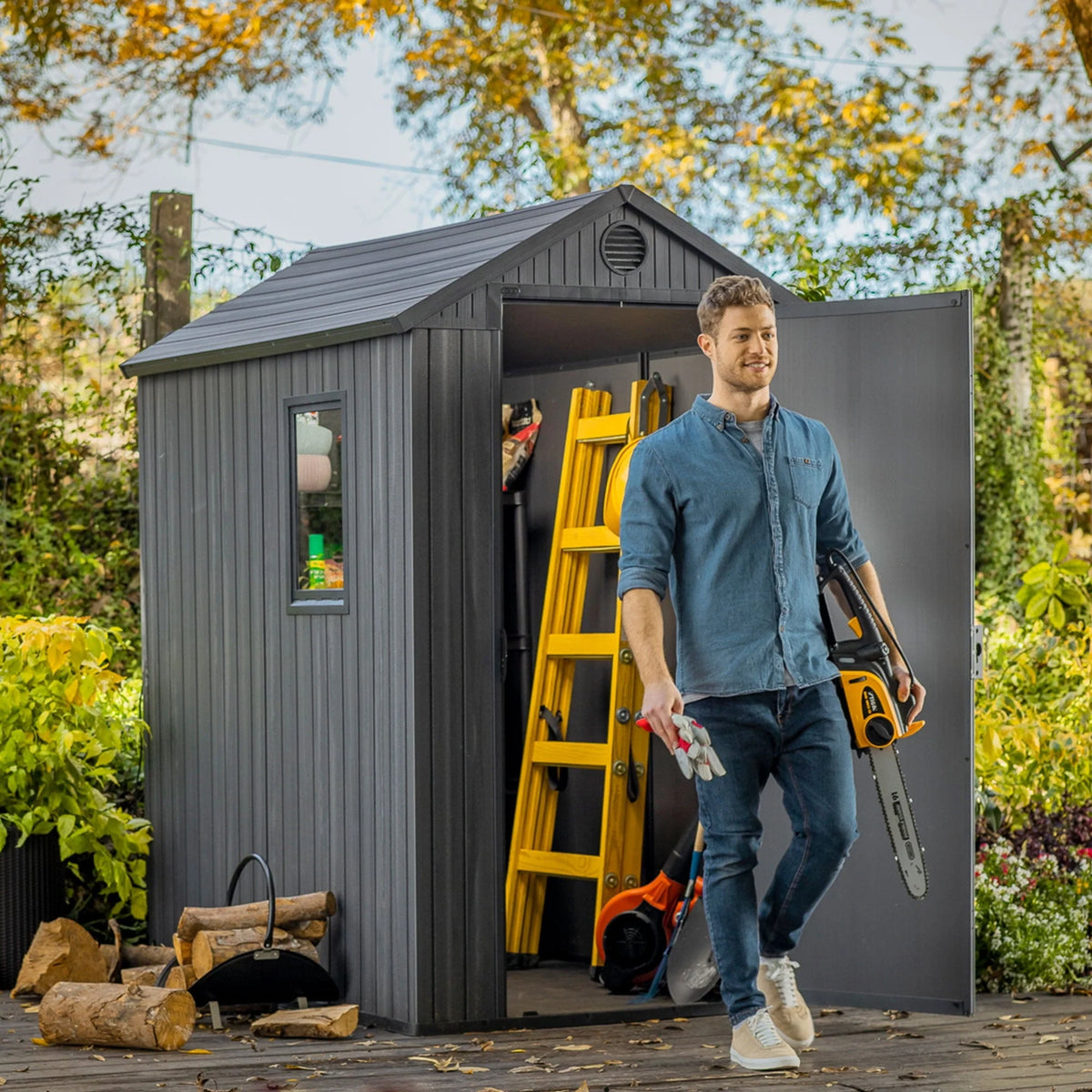 Keter Darwin 4' x 6' Outdoor Garden Tool Storage Shed w/ Window, Graphite