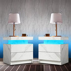 LED Nightstand Set of 2, Modern Bedside Table with 2 Drawers Storage Space, Adjustable Colors LED Light, Black