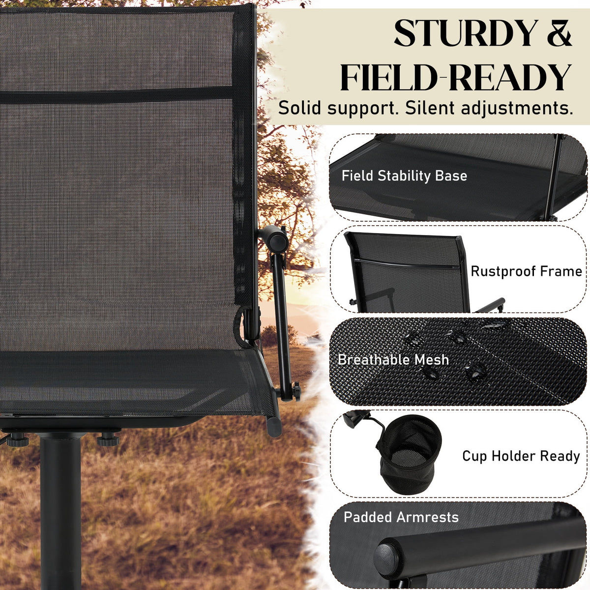 Danrelax 360�� Silent Camo Hunting Blind Chair, Armrests, Side Pouch, Telescopic Legs