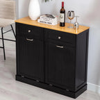 Hlivelood Double Trash Cabinet Tilt Out 20 Gallon, Pet Proof Kitchen Trash Cabinet Laundry Hamper with Cutting Board, Wood Garbage Recycling Station Hideaway Trash Holder Drawers