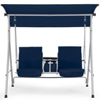 HOMREST Patio Swing with Adjustable Canopy��Heavy Duty 650 LBS Outdoor Swing with Pivot Storage Table & 4 Cup Holders & Cushions for Yard, Lawn, Backyard, Navy Blue