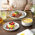 vancasso 36 Pieces Dinnerware Sets, Plates and Bowls Set for 8, Porcelain Dinner Set, White with Black Rim