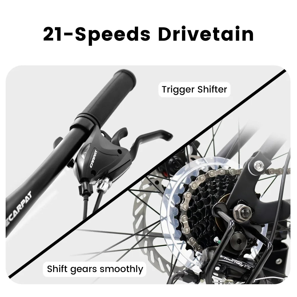 A2760 27.5 Inch Full Suspension Mountain Bike, Front and Rear Dual Shock Absorbers, Mechanical Disc Brakes, 21-Speed, Suitable for Men and Women, Ideal for Travel and Fitness Enthusiasts