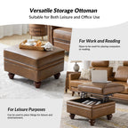 36'' Wide Blue Round Large Ottoman Tufted Coffee Table with Storage Wood Legs Home Living Room