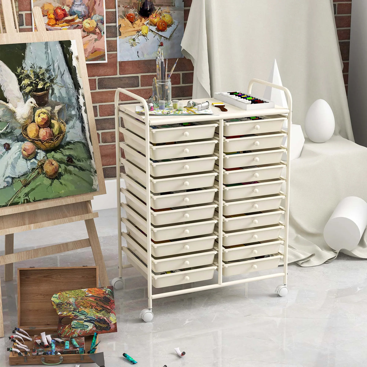 Costway 20 Drawer Rolling Storage Cart Tools Scrapbook Paper Office School Organizer Yellow