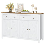 Homfa 55.1'' W Farmhouse Storage Cabinet, 4-Doors 2-Drawers Wood Sideboard with Adjustable Shelves for Kitchen Dining Room, White