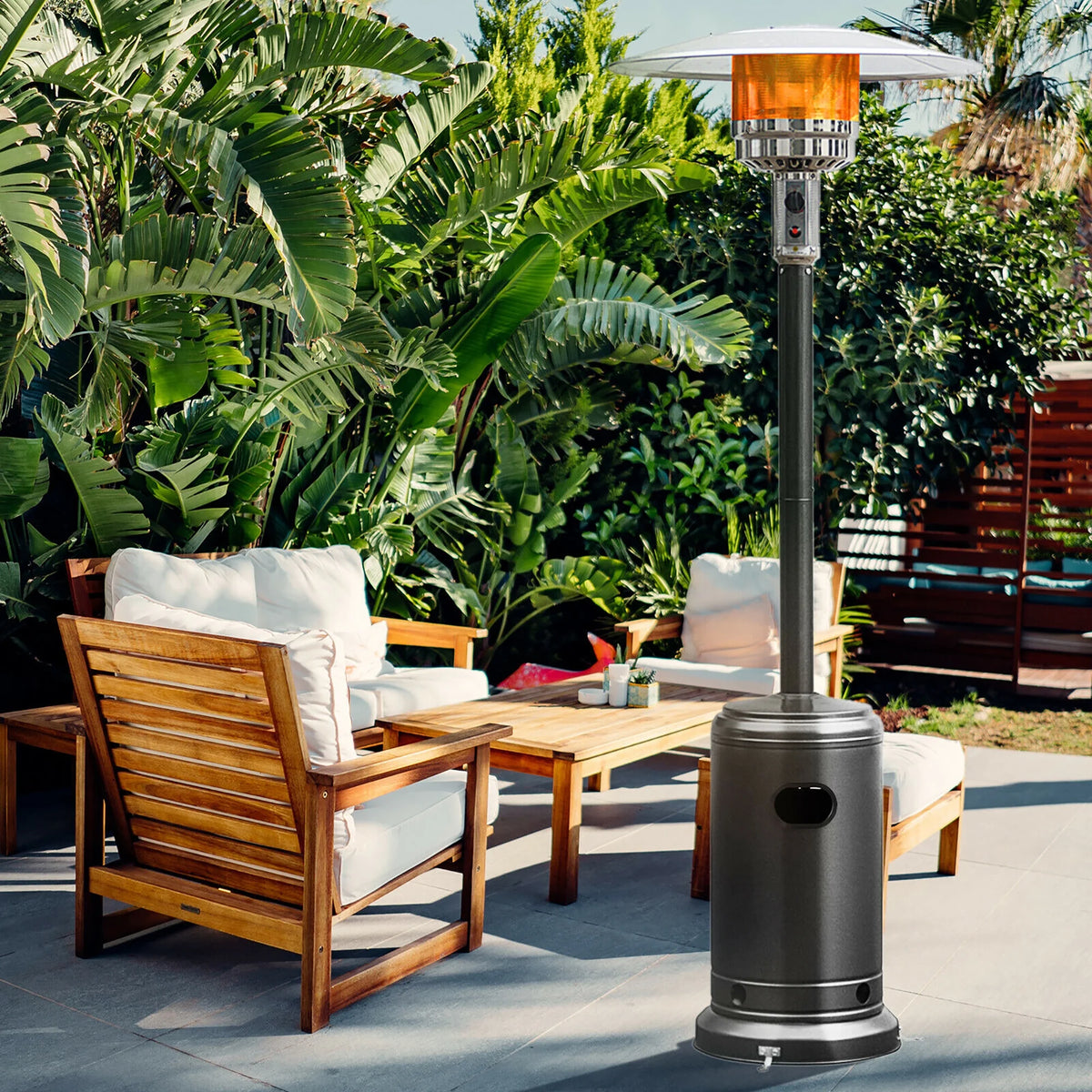 Costway 50000 BTU Propane Patio Heater Standing Steel with Wheels Grey