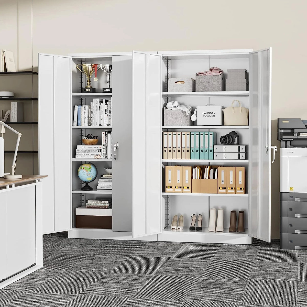 SUNCROWN 72" Metal Storage Cabinet - Heavy-Duty Metal Garage Cabinet with 4 Adjustable Shelves & 2 Doors for Tools, Office, Home, Workshop,White-Small