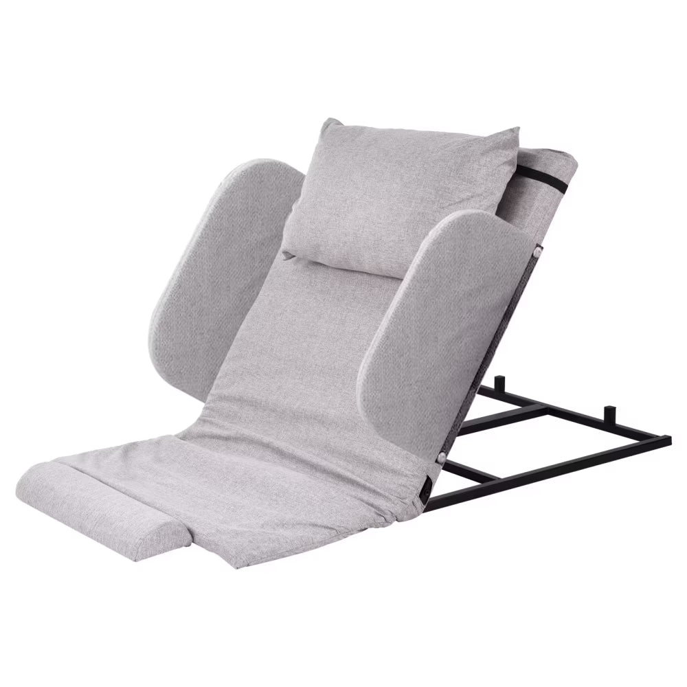 Electric Lifting Backrest for Bed, Folding Adjustable Multi-Function Neck Head and Lumbar Back Support for Elder, Electric Lifting Backrest Pillow with Electric Pump System (Gray with Armrest)