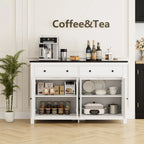 Homfa 55.1'' W Farmhouse Storage Cabinet, 4-Doors 2-Drawers Wood Sideboard with Adjustable Shelves for Kitchen Dining Room, White