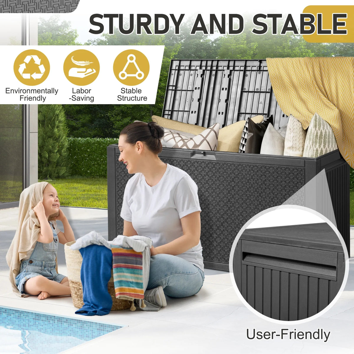Ktaxon 90 gal Outdoor Garden Plastic Storage Deck Box Gray