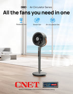 Dreo Pedestal Fan with Remote, 43'' Quiet Standing Fan for Home Bedroom, 120��+105�� Smart Oscillating Floor Fans with Wi-Fi/Voice Control, Works with Alexa/Google, 6 Modes, 8 Speeds, 12H Timer