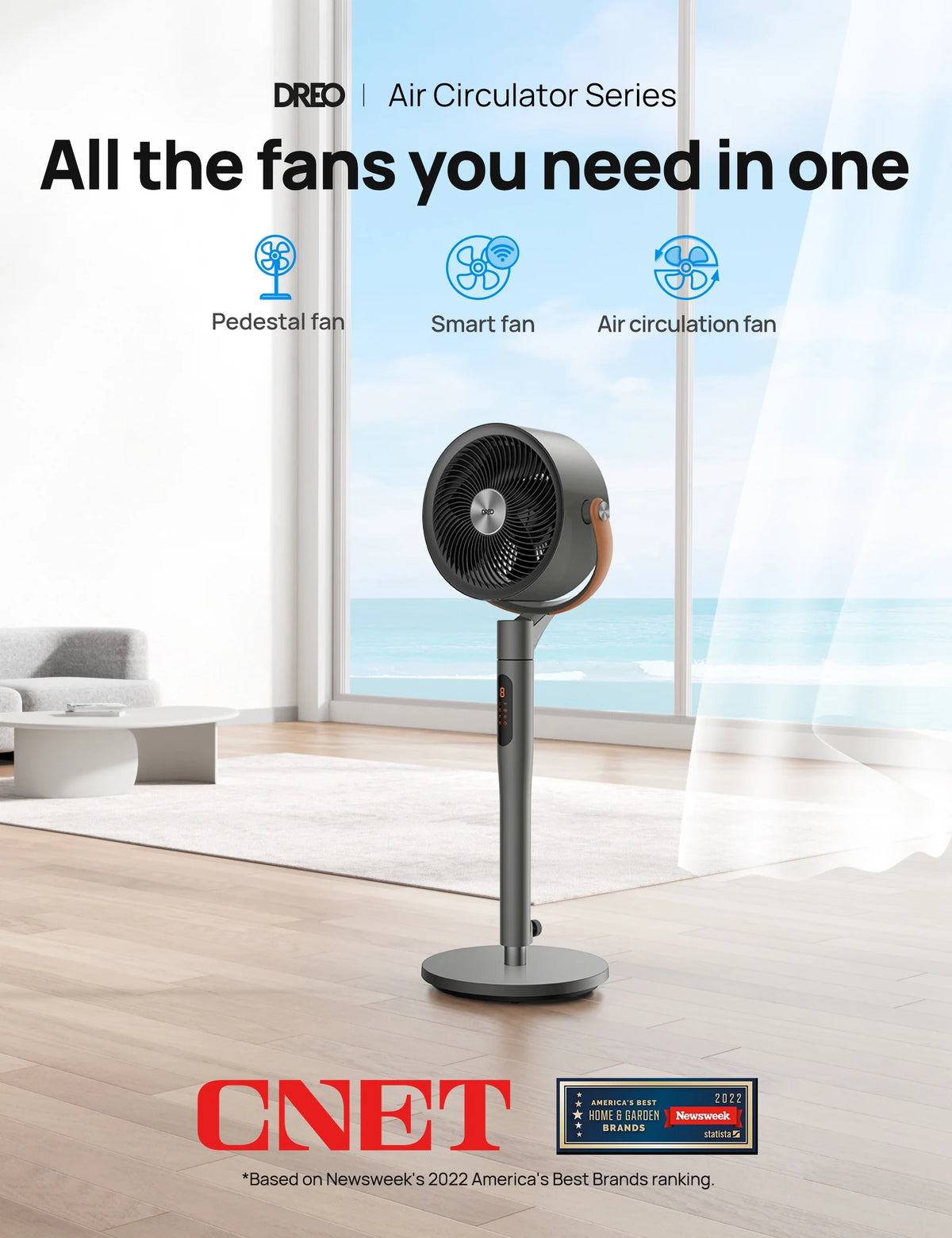 Dreo Pedestal Fan with Remote, 43'' Quiet Standing Fan for Home Bedroom, 120��+105�� Smart Oscillating Floor Fans with Wi-Fi/Voice Control, Works with Alexa/Google, 6 Modes, 8 Speeds, 12H Timer