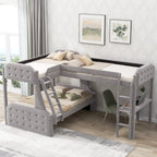 EUROCO Upholstery L-Shaped Twin over Full Bunk Bed and Twin Loft Bed with Desk for Kids Bedroom, Gray