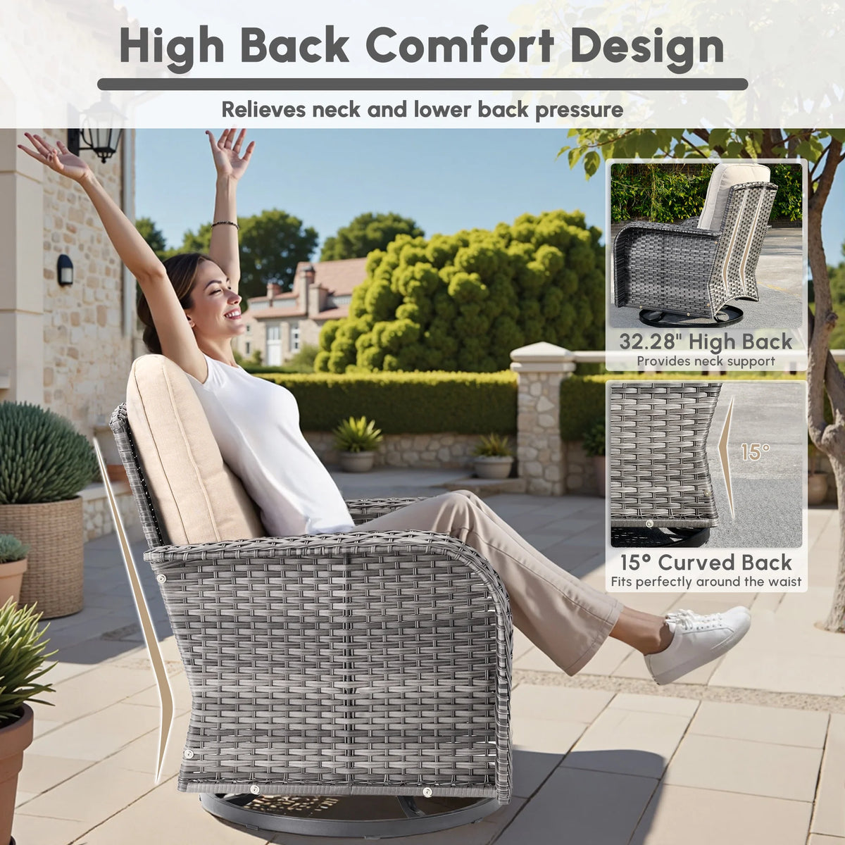 Ovios 5 Pieces Outdoor Patio Furniture Set High Back All Weather Wicker Conversation Set with Swivel Chairs & Coffee Table, Dark Gray