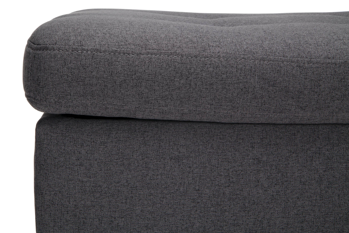 OFM Mid Century Modern Tufted Fabric Storage Ottoman, Walnut Legs, in Beige