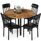 Furlinkhm Round Dining Table Set for 4, Wood Round Kitchen Table and Chairs Set for 4, Modern Dining Room Table Set with 4 Faux Leather Chairs, Round Dinner Table for Small Space, Walnut