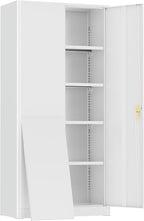 SUNCROWN 72" Metal Storage Cabinet - Heavy-Duty Metal Garage Cabinet with 4 Adjustable Shelves & 2 Doors for Tools, Office, Home, Workshop,White-Small