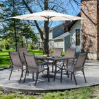 Nuu Garden 7 Piece Patio Dining Set, Rust-Resistant Aluminum Outdoor Dining Set, Include 6 Textilene Chairs and Rectangle Dining Table with Umbrella Hole, Grayish Brown