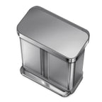 simplehuman 58 Liter / 15.3 Gallon Rectangular Dual Compartment Recycling Step, Brushed Stainless Steel with Soft-Close Plastic Lid Kitchen Trash Can