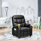 Infans Kids Youth Recliner Chair PU Leather w/Cup Holders & Side Pockets Black