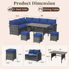 AECOJOY 7 Piece Patio Furniture Set PE Rattan Outdoor Dining Set Sectional Sofa Couch with Table Patio Conversation Set in Gray