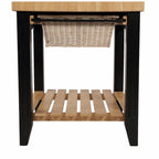 Kolton Square Kitchen Island, Black and Natural with Butcher Block Top