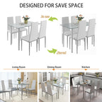 uhomepro White Kitchen Table Set, 5 Pieces Dining Table Set, Tempered Glass Dining Table and Chairs Set for 4, Upgraded Iron Dining Room Table Set with 4 PU Leather Chairs