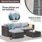 Patiorama 5-Piece Patio Furniture Set, Outdoor Sectional Conversation Set, All-Weather Grey PE Wicker with Light Grey Cushions, Backyard Porch Garden