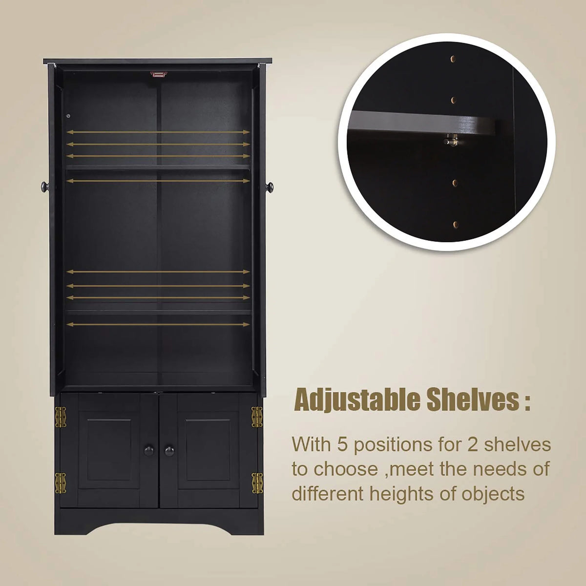 Costway Accent Storage Cabinet Adjustable Shelves Antique 2 Door Floor Cabinet Cream White