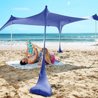 SUN NINJA 10x10.5 FT Pop-Up Beach Tent with Sand Shovel, Pegs & Stability Poles �C Navy Blue Sun Shelter for Beach, Camping & Outdoor Activities