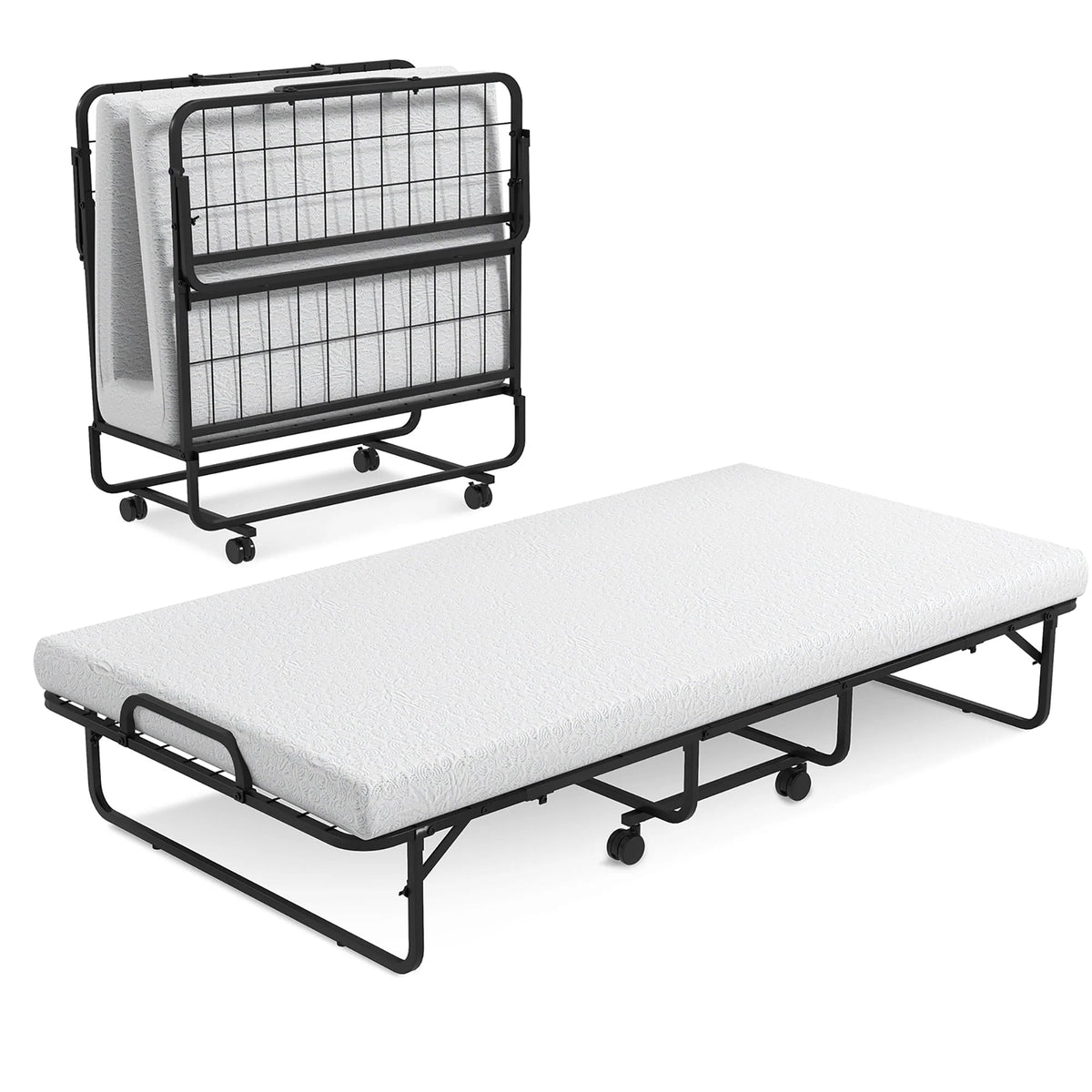 Costway Heavy Duty Foldable Bed Metal Guest Bed Daybed W/ 4 inch Mattress Memory Foam