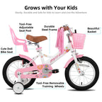JOYSTAR Little Daisy 14 Inch Kids Bike for 3 4 5 Years Girls with Handbrake Children Princess Bicycle with Training Wheels Basket Streamer Toddler Cycle Bikes Blue