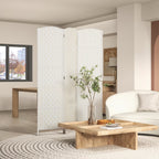 HOMCOM Room Divider, 3 Panel Folding Privacy Screen, 6FT Tall Portable Wicker Weave Partition Wall Divider for Bedroom, Home Office, White