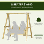 Outsunny 2-Seat Outdoor Swing Chair, Porch Swing with Stand and Side Tables, for Garden, Poolside, Backyard, Natural