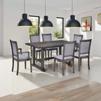 Harper & Bright Designs Farmhouse 7 Pieces Extendable Dining Table Set for 6, Solid Wood Kitchen Table with Butterfly Leaf and 6 Upholstered Chairs, Brown