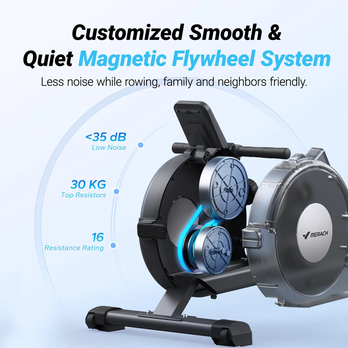 MERACH Magnetic Rowing Machine 350lbs Weight Capacity, 16 Levels of Quiet Resistance, Bluetooth Rowing Machine for Home Workout