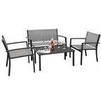 LACOO 4 Pieces Outdoor Furniture Set Patio Textilene Steel Conversation Set with Loveseat Tea Table for Lawn and Balcony, Black