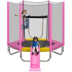 EUROCO 7FT Trampoline with Removable Slide, Kids Indoor Outdoor Trampoline with Enclosure Net and Ladder, Pink