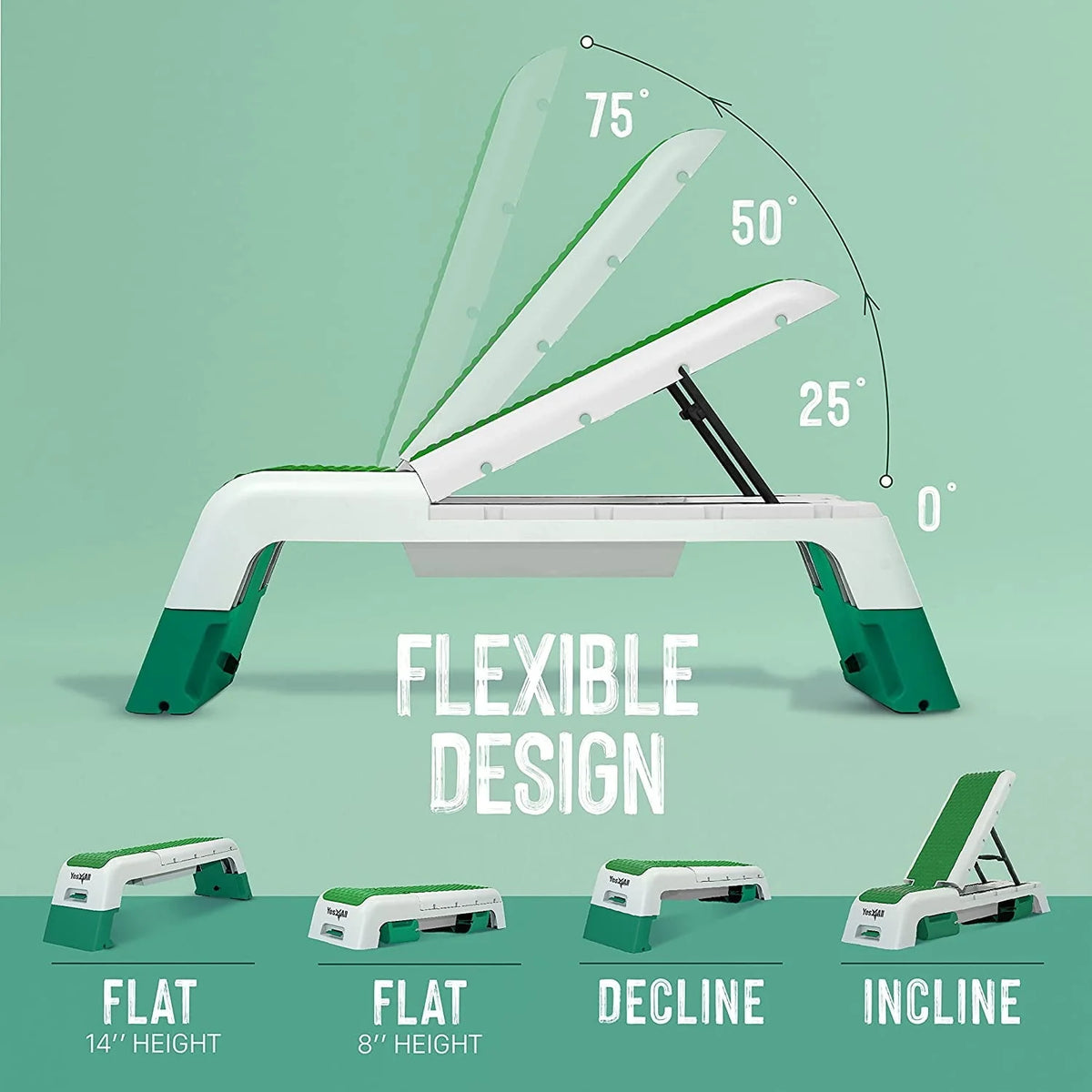 Yes4All Multifunctional Fitness Aerobic Step Platform and Aerobic Deck, Green and White