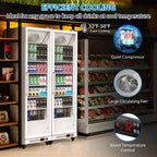 Garvee Commercial Refrigerator,12.4 Cu.ft Display Fridge Merchandiser Upright Beverage Cooler,Single Glass Door Fridge with Adjustable Shelves & LED Lighting,Black