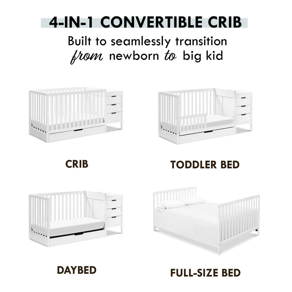 Carter-s by DaVinci Colby 4-in-1 Convertible Crib &amp; Changer Combo in White