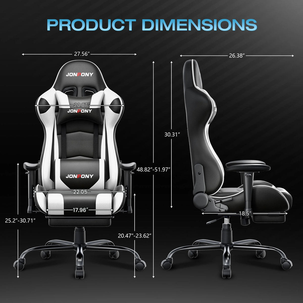 JONPONY Big and Tall 500LBS Gaming Chair, Ergonomic Design, Gamer Chair PU Leather with Footrest and Lumbar Support, High Back Office Chair Support 8 Hours Long Sitting,Red Computer Chair,Red